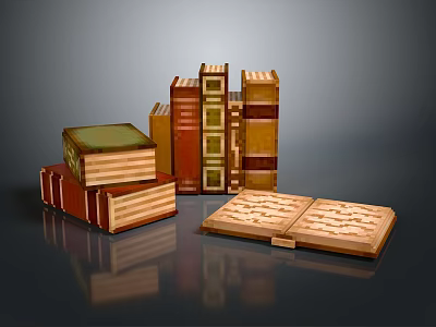 Books and Magazines in Various Colors Different Sizes with an Open One 3d model
