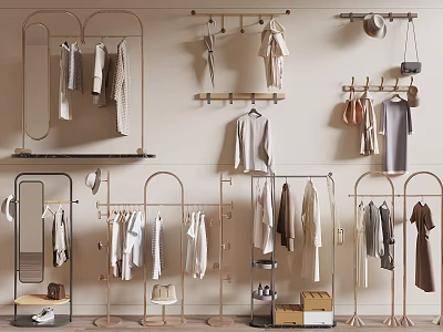 Stylish Clothing Racks Displaying Apparel And Accessories 3d model