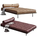 Stylish Leather Daybed With Tufted Surface Metal Frame And Cozy Blanket 3d model