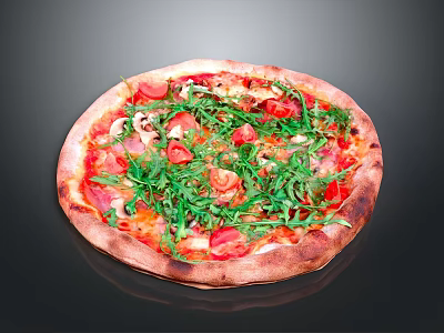 Chef And Fresh Vegetables Making Delicious Pizza Topped With Arugula And Tomatoes 3d model