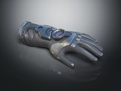 Futuristic Black Mechanical Glove With Metallic Gauge And Detailed Fingers Design 3d model