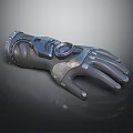 Futuristic Black Mechanical Glove With Metallic Gauge And Detailed Fingers Design