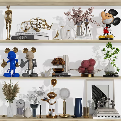 Modern Decorative Ornament Set With Metal Sculptures Ceramic Vases Cartoon Figurines And Small Plants 3d model