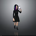 Girl With Purple Hair In Black Hooded Dress Holding White Sphere