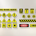 Various Warning Signs With Danger Symbols Skull Radiation Biohazard And Black Stripes