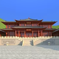 Traditional Ancient Chinese Architecture With Multi Tiered Roof Red Eaves Stone Steps And Front Square