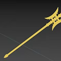 Ornate Fantasy Spear Weapon With Colorful Red Green Accents And Sharp Metal Tip
