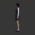 A Woman in School Uniform Wearing White Shirt Dark Blue Vest and Gray Pleated Skirt