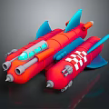 3D Rendered Red Rocket Models With Blue Fins And Checkered Patterns