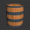 Rustic Wooden Barrel With Cylindrical Design And Metal Hoops For Home Storage And Decoration
