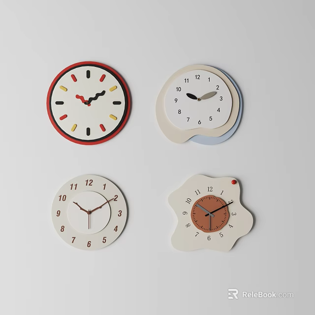 Assorted Clocks With Various Designs And Colorful Dials For Home Decor 3d model 