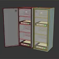 Computer Server Cabinets With Glass Doors And Metal Shelves For Yellow Labeled Equipment