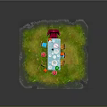 Outdoor Dining Setup With Grass Table Chairs Red Lanterns And Tableware