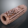 Traditional Cylindrical Stone Sculpture With Intricate Carved Patterns And Hollow Center