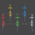 Colorful Commercial Airliners Displayed In 3D Render On Dark Background 3d model