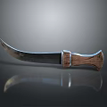 Curved Sharp Blade Weapon With Wooden Handle And Polished Metal Accents