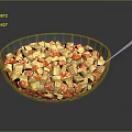 Fresh Salad in Transparent Glass Bowl with Diced Colorful Vegetables and Spoon on Tabletop