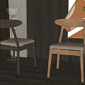 Modern Light Wood And Gray Dining Chairs With Curved Backrest And Padded Beige Seat