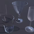 Transparent Glass Cups with Various Shapes and Decorative Patterns on 3d model