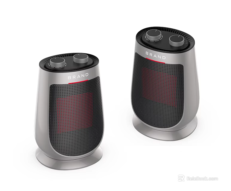 SEVNO Silver Gray Electric Heaters With Top Knobs And Red Heating Elements Black Grilles 3d model 