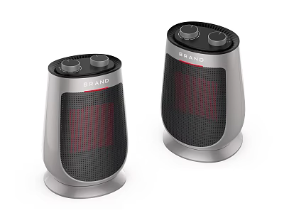 SEVNO Silver Gray Electric Heaters With Top Knobs And Red Heating Elements Black Grilles 3d model