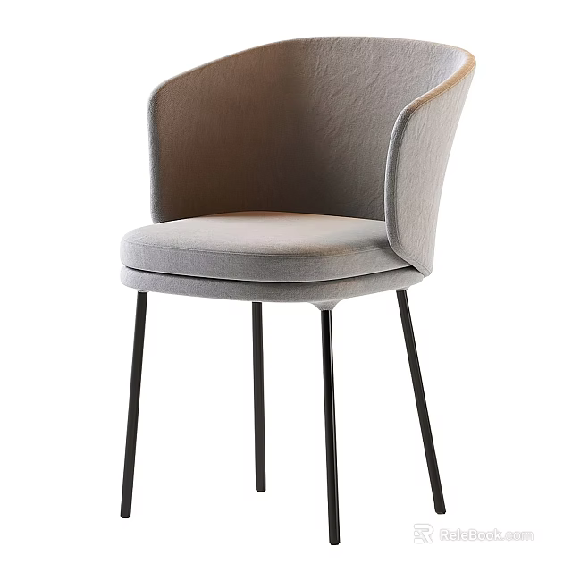 Modern Light Gray Upholstered Leisure Chair With Curved Backrest And Slim Black Legs 3d model 