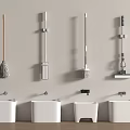 Modern Wall Mounted Bathroom Accessories Set With Long Handled Tools And White Containers 3d model