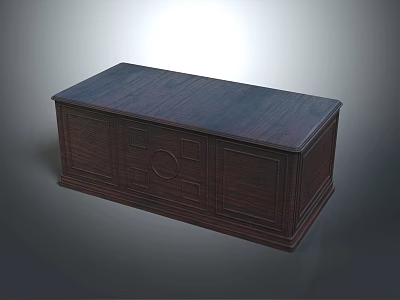 Dark Wooden Office Desk With Carved Decorative Panels And Solid Structure 3d model