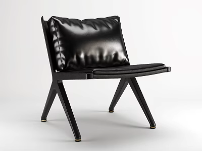 Black Leather Leisure Chair With Padded Backrest And Wooden Legs Design 3d model