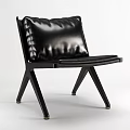 Black Leather Leisure Chair With Padded Backrest And Wooden Legs Design