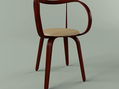 Modern Wooden Armchair With Curved Armrest And Beige Upholstered Seat Design 3d model