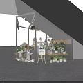 Modern Shopping Mall Flower Shop With Green Plants Display Shelves And Decorations