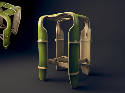 Green Bamboo Stool With Unique Natural Wood Structure For Modern Spaces 3d model