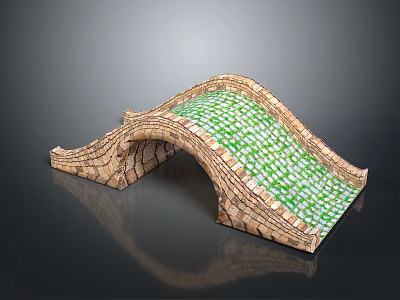 Stone Arch Bridge Model With Stone Block Construction And Green Surface 3d model