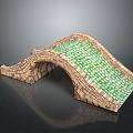 Stone Arch Bridge Model With Stone Block Construction And Green Surface 3d model