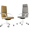 Modern Office Chair With Beige And Gray Upholstery Metal Frame And Swivel Wheels