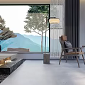 Modern Hotel Room Interior With Mountain View Bathtub Fireplace And Seating Area