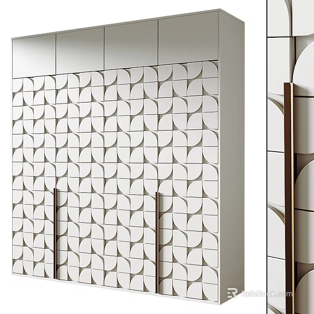 Modern Wardrobe Design With Geometric Pattern Doors And White Wooden Frames 3d model 