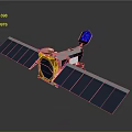 3D Satellite Model With Solar Panels Orange Silver Body And Communication Antenna