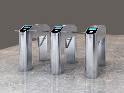 Public Facility Access Control Turnstile With Silver Body And Blue Screen 3d model