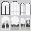 Modern Black And White Arched Casement Windows With Grid Patterns And Clear Glass Panels