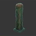 Artistic Sculptural Column with Intricate Wavy Texture Green and Brown Patterns on Square Base