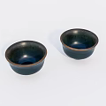 Two Dark Tea Bowls With Metallic Rim On White Background For Elegant Tea Time