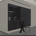 Modern Sideboard Design With Gray Closed Cabinets Open Shelves And Coffee Maker In Kitchen