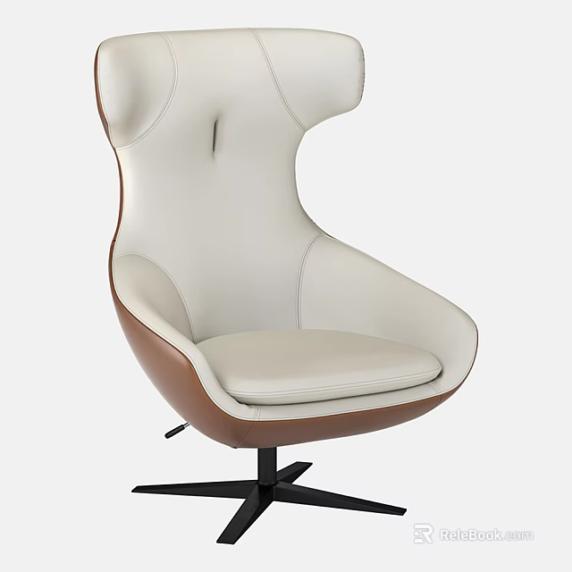 Modern Office Chair With White Leather Seat Brown Trim And Black Base 3d model 