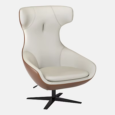 Modern Office Chair With White Leather Seat Brown Trim And Black Base 3d model
