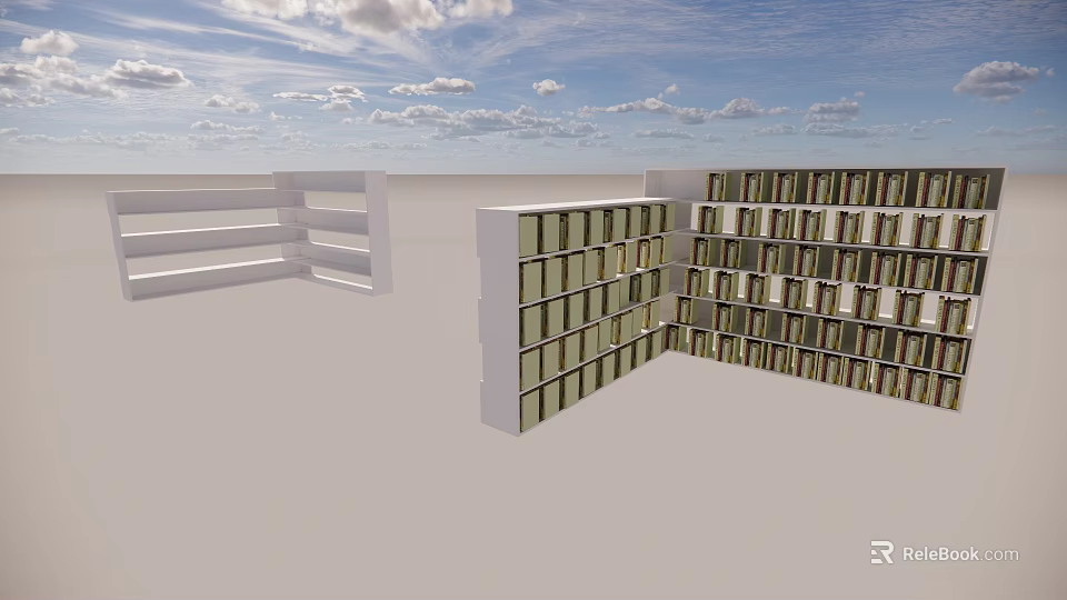 White Open Shelf Bookcase Filled With Books In Spacious Bright Room 3d model