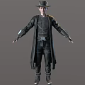 A Man In Black Long Coat With Hat Mechanical Belt And Gloves Costume Design