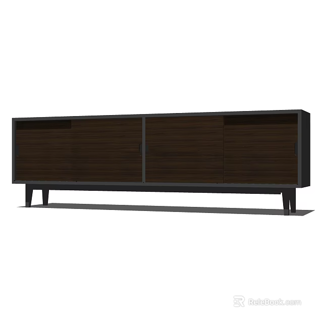 Modern Minimalist Entryway Cabinet Sideboard With Dark Wood Doors And Black Legs 3d model 