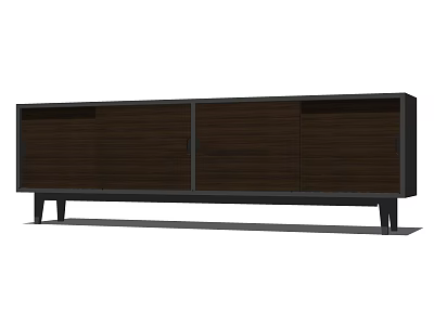 Modern Minimalist Entryway Cabinet Sideboard With Dark Wood Doors And Black Legs 3d model